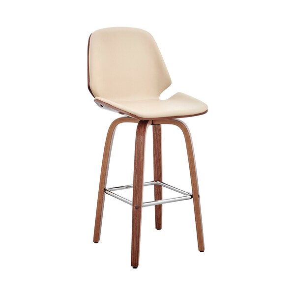 Armen Living Arabela 26" Cream Faux Leather and Walnut Wood Swivel Bar Stool LCAABAWACR26 - main